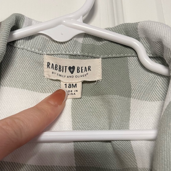 Toddler Rabbit & Bear 100% Organic Cotton Olive Green & White Flannel Button Up - Picture 5 of 5